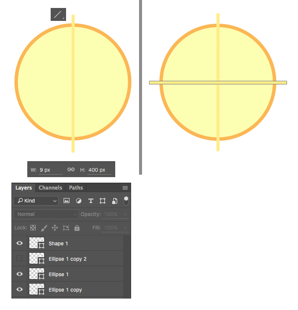 use the Line Tool to make lines across the lemon