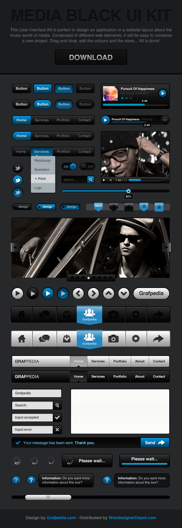 Media Black UI Kit (PSD)