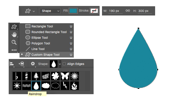 make a leaf from the raindrop custom shape