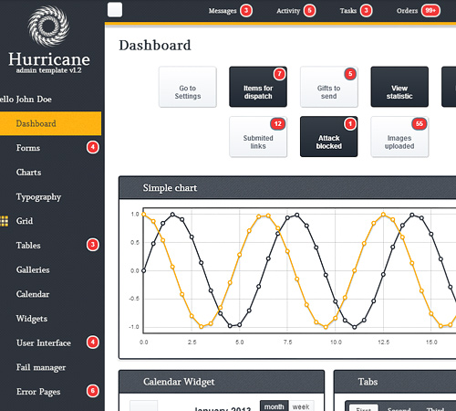 Hurricane - Responsive Liquid Admin Template