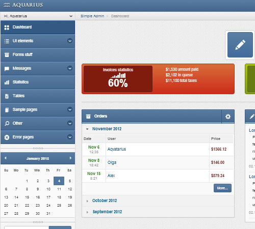 Aquarius - responsive admin panel