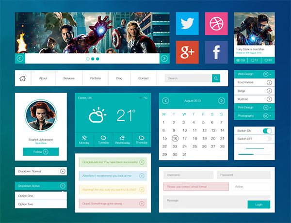 Avengers Flat UI Kit by Tristan Parker in 35 Fresh, Free and Flat UI Kits