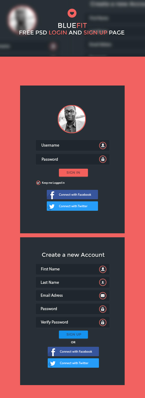 BlueFit - Free Login PSD Free PSD File