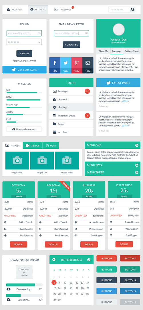 Free Web User Interface Design Kit Free PSD File