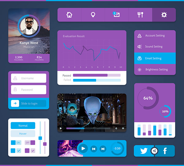 Free Minimal Ui Kit by Bluroon in 35 Fresh, Free and Flat UI Kits