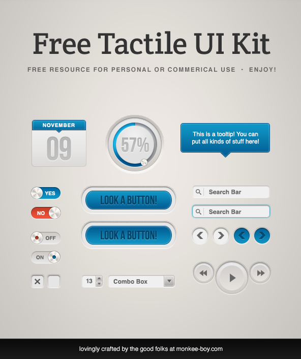 Free_Tactile_UI_Kit_by_Nikki_Clark_Hampson in 35 Fresh, Free and Flat UI Kits