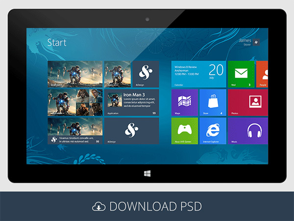 Windows 8 UI Kit by James Storer in 35 Fresh, Free and Flat UI Kits