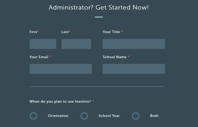 Signup Form from Involvio Orientation