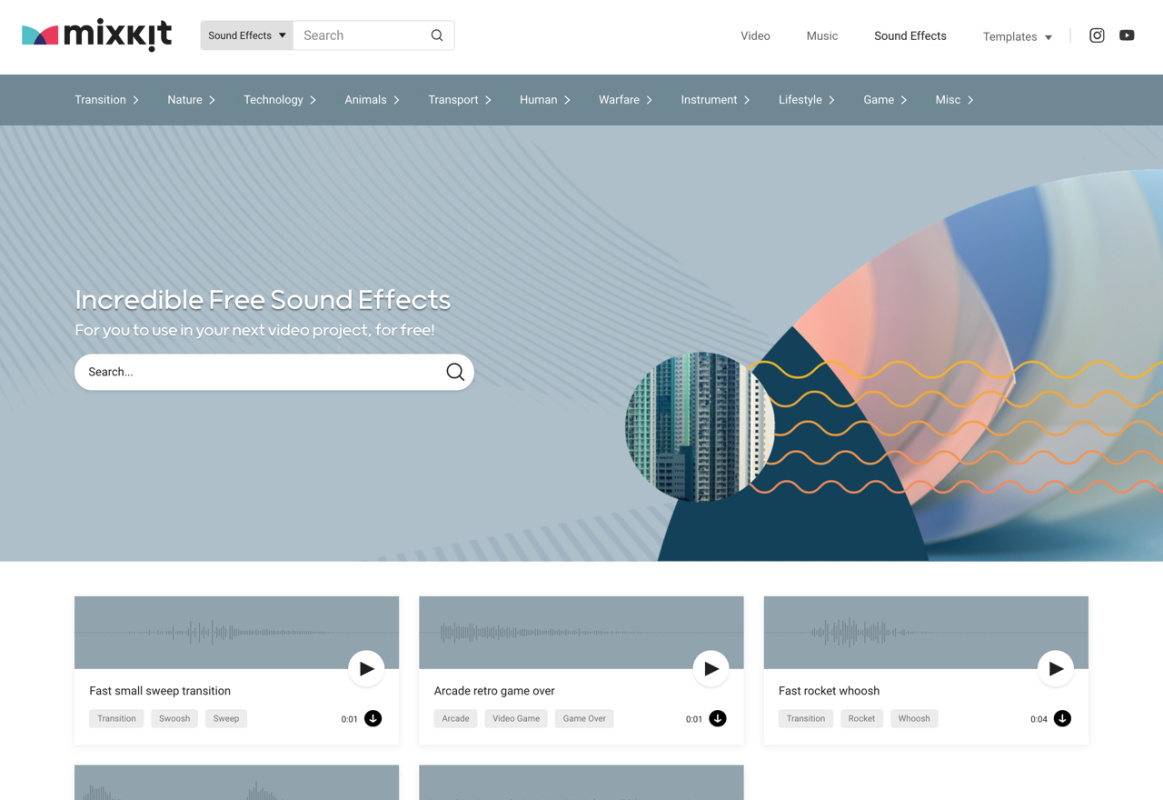 Mixkit 推出新网站！超多音效素材免费下载可商用！