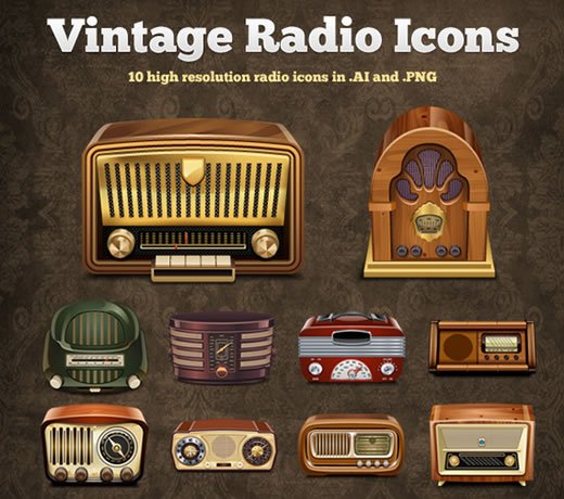 Vintage Radio Vector Icons