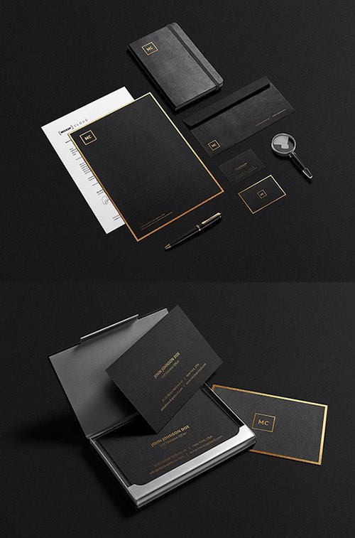 Black and Gold Stationery MockUp PSD