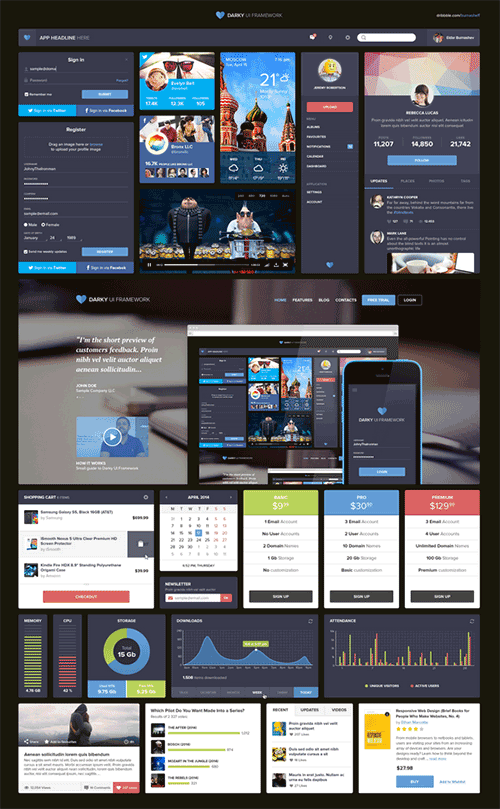 dark ui kit PSD素材